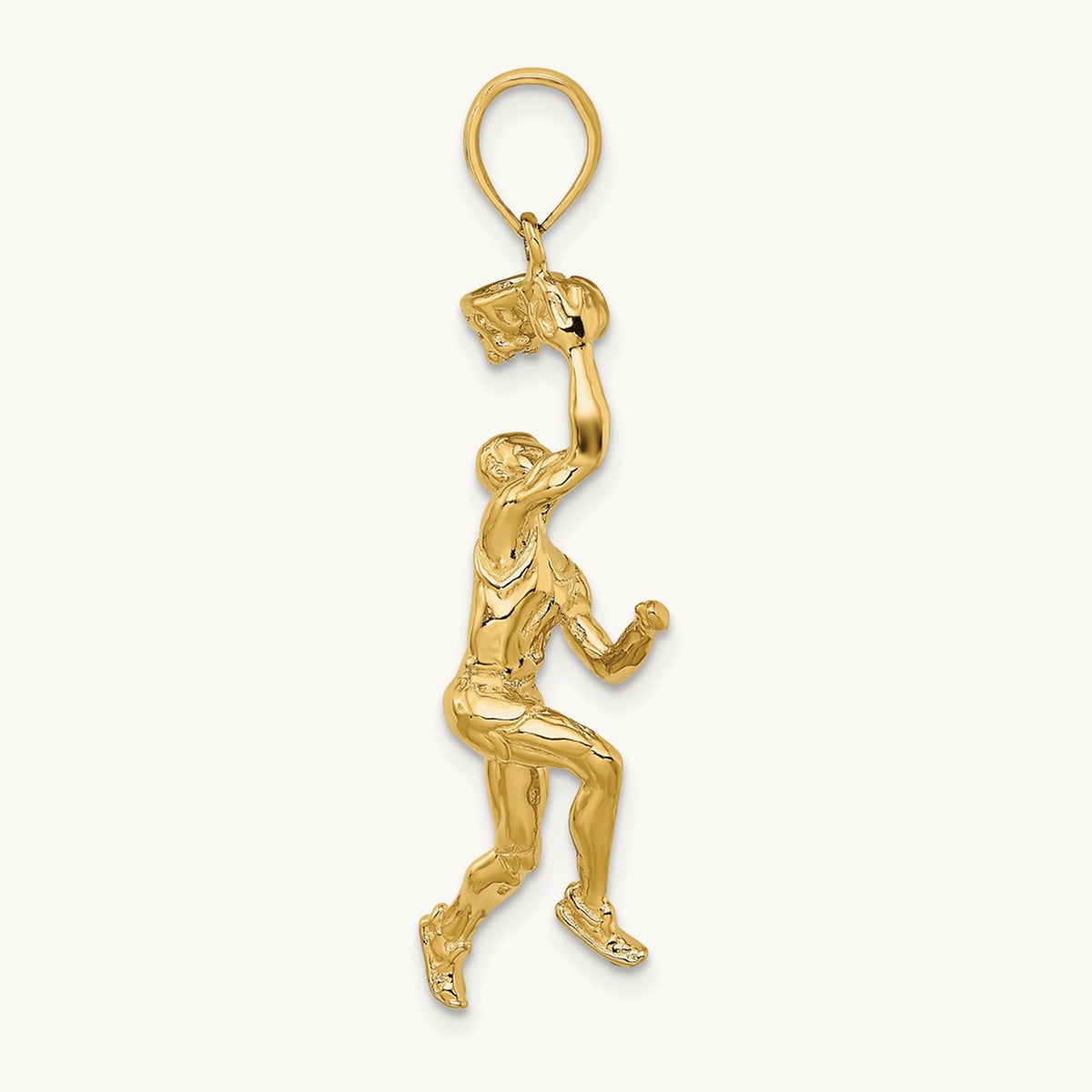 3-D Basketball Player w/Ball and Partial Hoop Charm, 14K