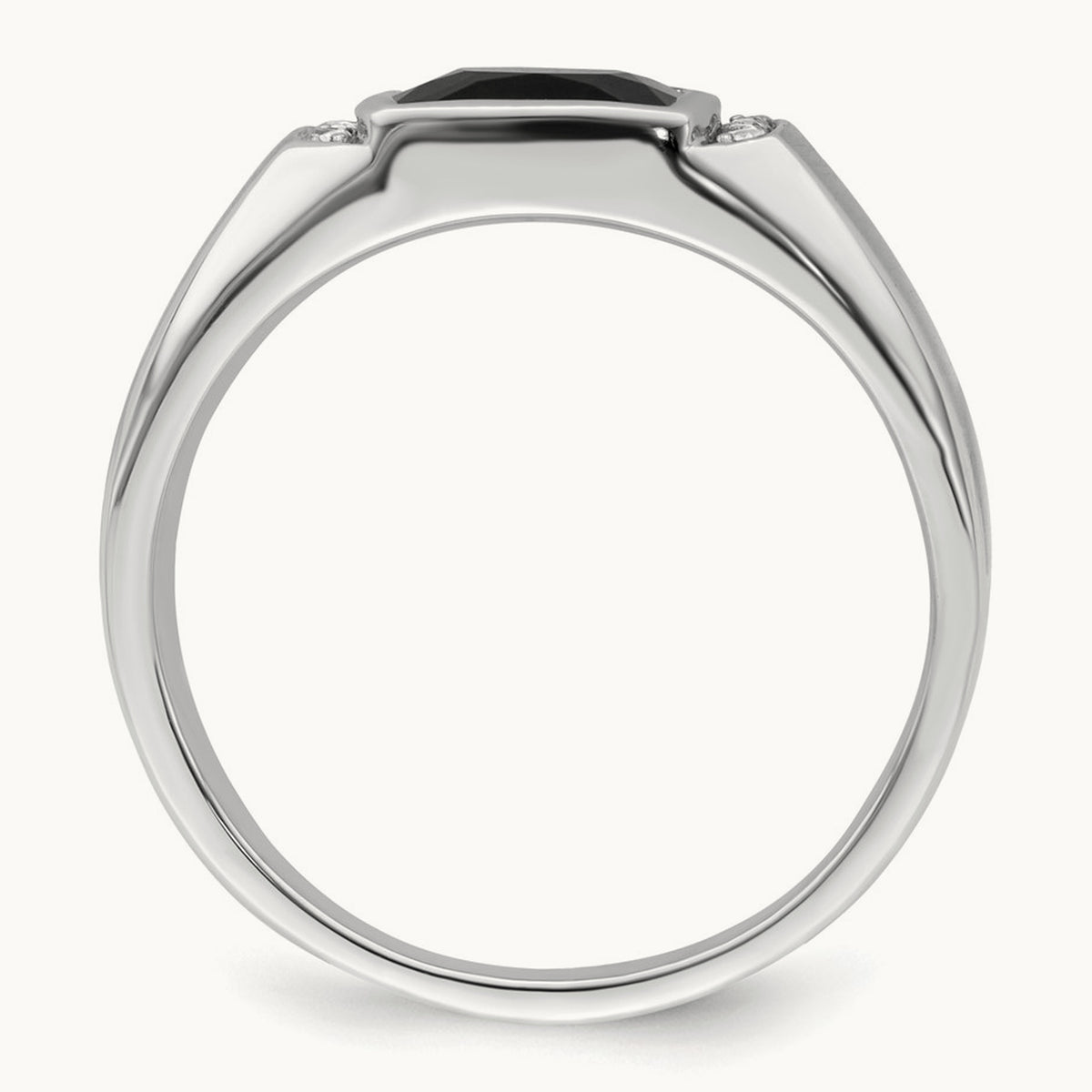 Onyx and Diamond Mens Ring, 14K White Gold