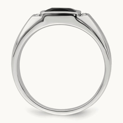 Onyx and Diamond Mens Ring, 14K White Gold