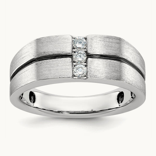 With Blck RH 3 Stone Men's Ring, 0.20 ct tw Lab-Grown Diamond