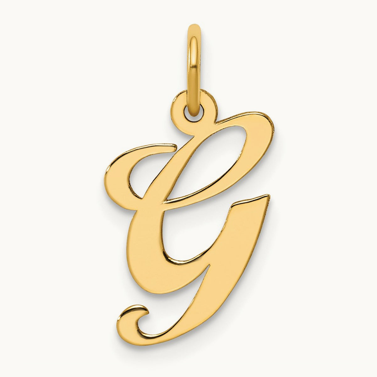 Medium Fancy Script Initial Charm — 14K Yellow Gold, G