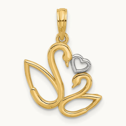 Polished Fancy Heart and Swans Charm, 14K with Rhodium