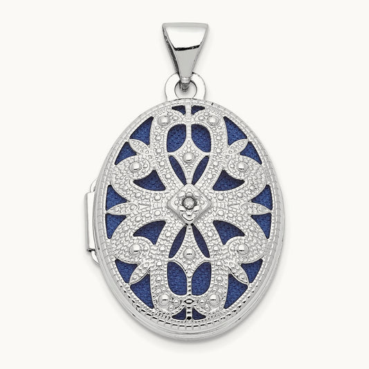 Diamond Vintage Oval Locket, 21mm, 14K White Gold