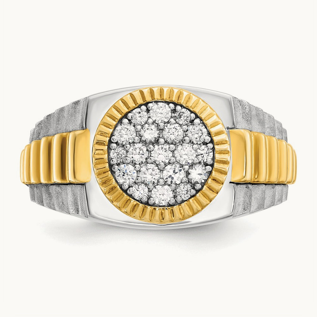 14ktt IBGoodman Men's Polish/Satin/Ribbed Diamond Round Cluster Ring
