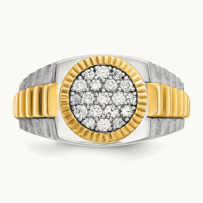14ktt IBGoodman Men's Polish/Satin/Ribbed Diamond Round Cluster Ring