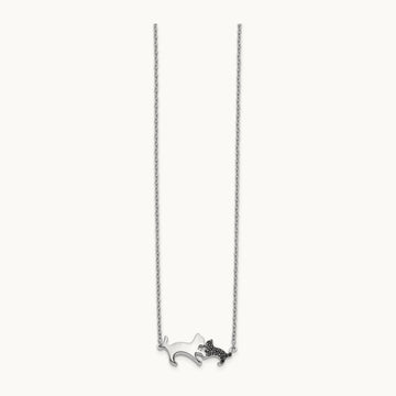 Black Diamond Mother and Baby Cat 18 inch Necklace, 14K White Gold