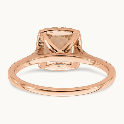 Morganite Diamond Halo Complete Engagement Ring, 14K Rose Gold