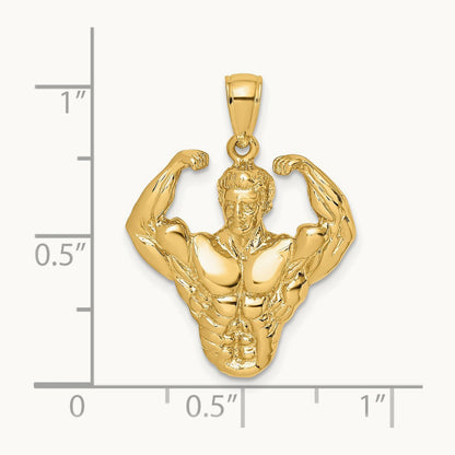 3-D Bodybuilder Waist Up Pendant, 14K