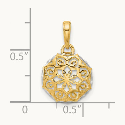 Floral Design Circle Pendant, 14K with White Rhodium