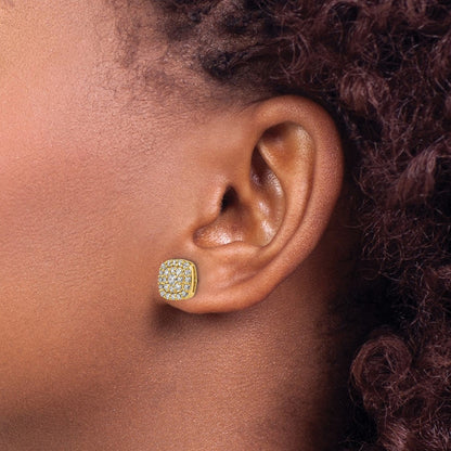 Square Halo Post Earrings, 0.75 ct tw Lab-Grown Diamond — 14K Yellow Gold
