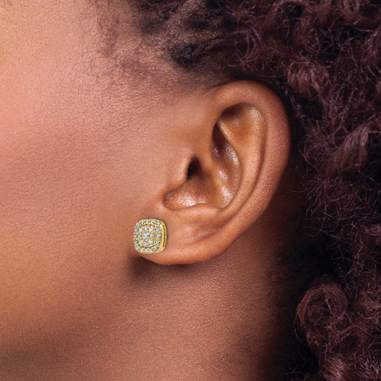 Square Halo Post Earrings, 0.75 ct tw Lab-Grown Diamond — 14K Yellow Gold