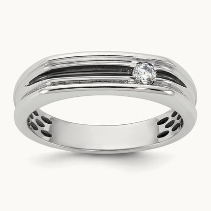 w/Black Rhodium IB Goodman Mens Complete 1/10ct Diamond Ring, 14K White Gold