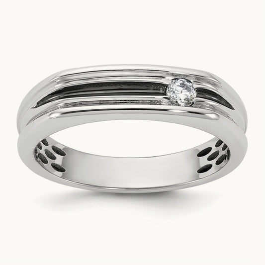 w/Black Rhodium IB Goodman Mens Complete 1/10ct Diamond Ring, 14K White Gold