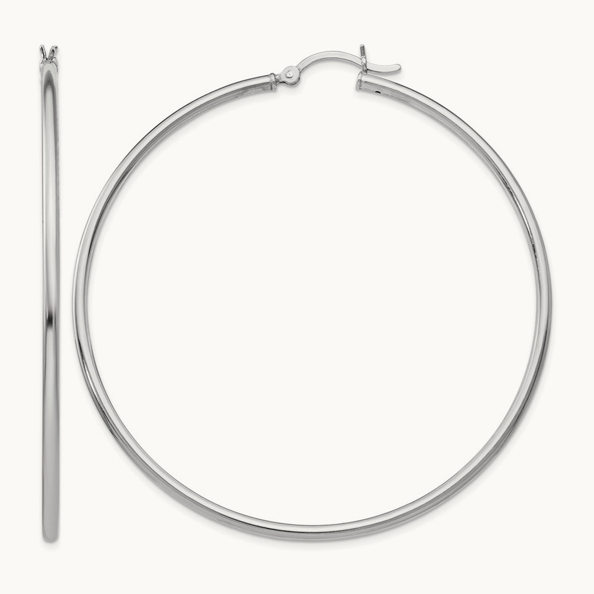 Rhodium-plated Polished Hinged Hoop Earrings, Sterling Silver — Leslie's