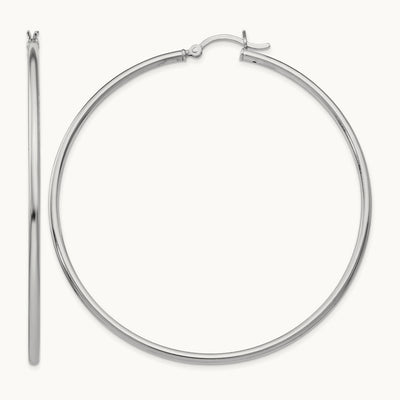 Rhodium-plated Polished Hinged Hoop Earrings, Sterling Silver — Leslie's