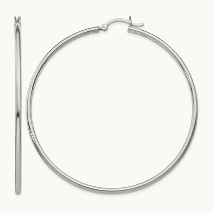 Rhodium-plated Polished Hinged Hoop Earrings, Sterling Silver — Leslie's