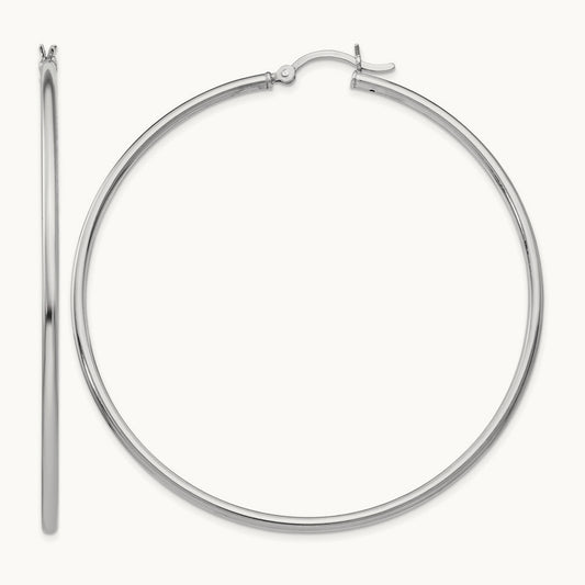 Rhodium-plated Polished Hinged Hoop Earrings, Sterling Silver — Leslie's