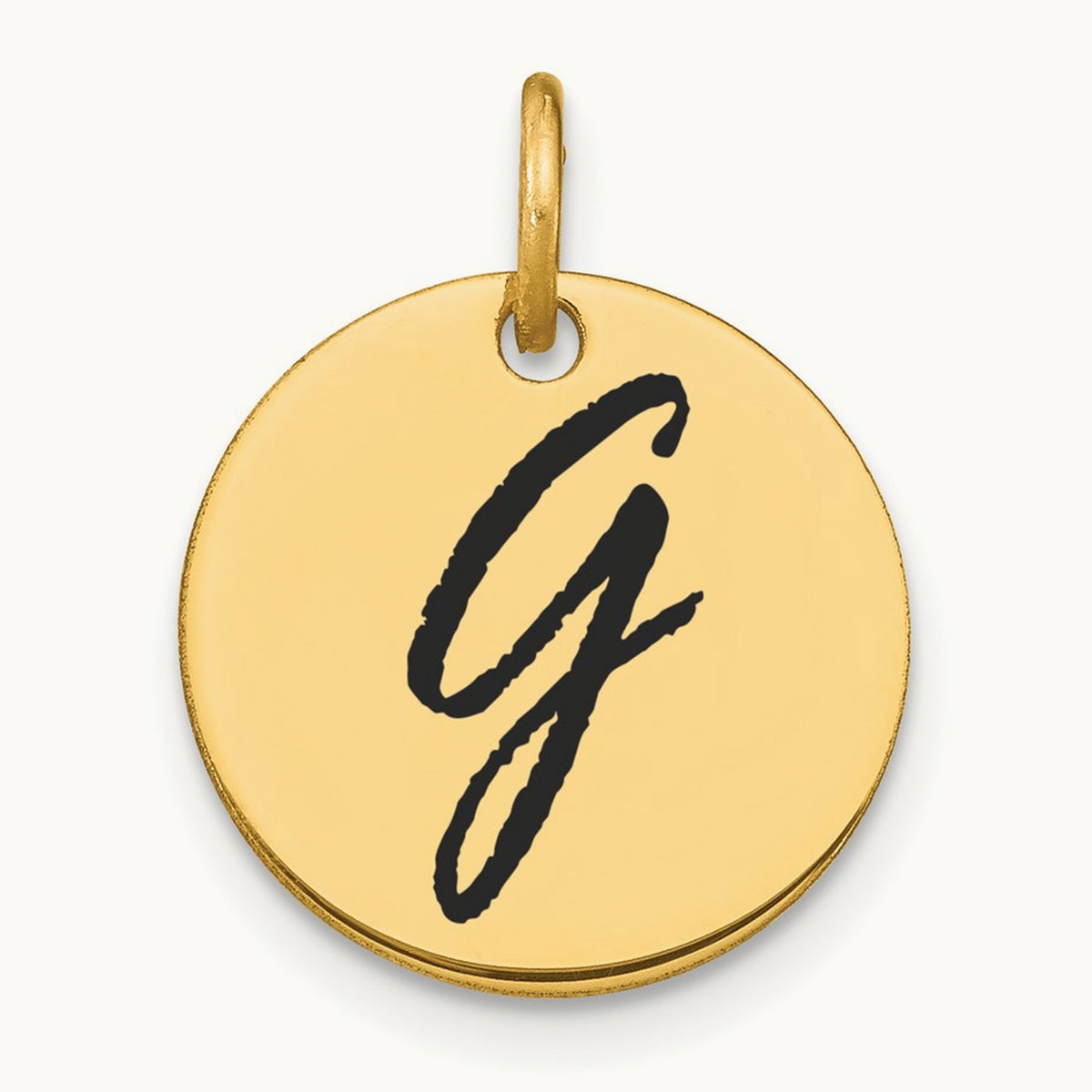Polished Black Enamel Initial Disk Charm — 14K Yellow Gold, G