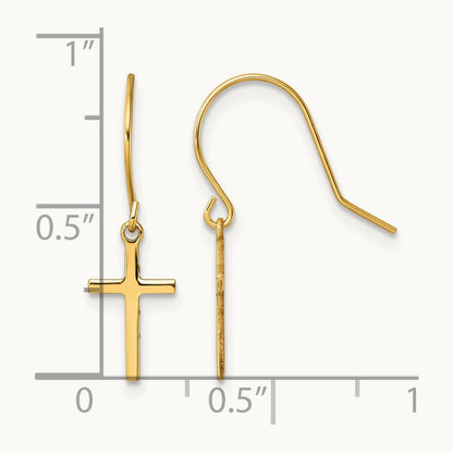 Dangle Cross Shepherd Hook Earrings, 14K