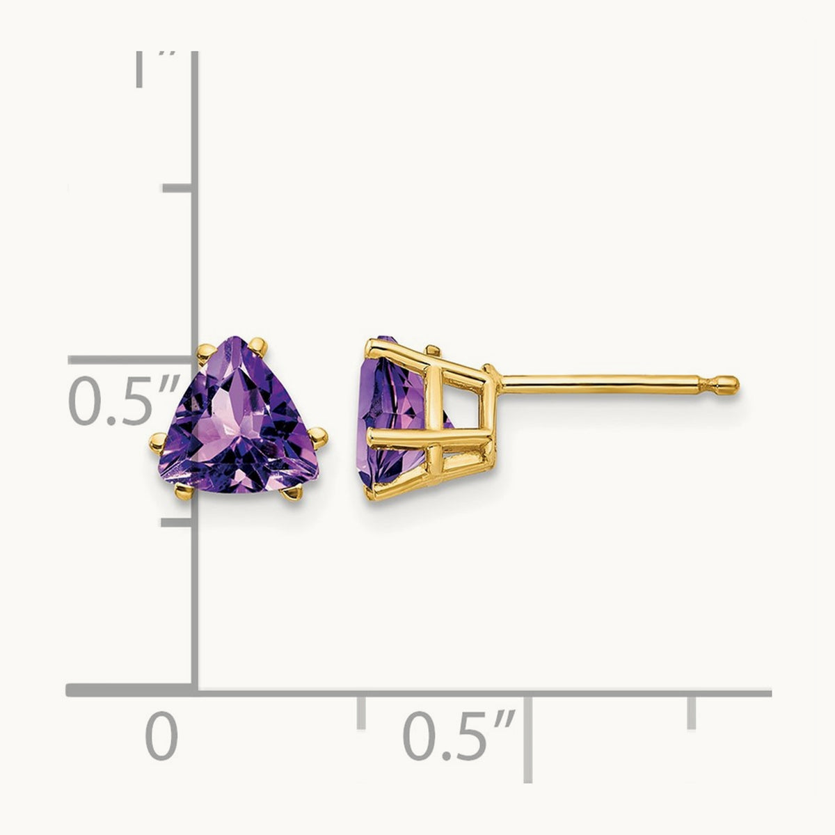Trillion Amethyst Earrings, 6mm, 14K