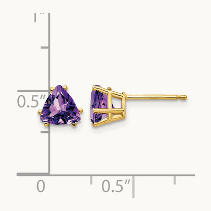 Trillion Amethyst Earrings, 6mm, 14K