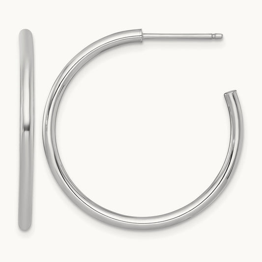 2.0 x Polished Post Hoop Earrings — 14K White Gold
