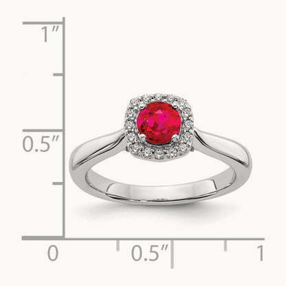 Diamond and Ruby Halo Ring, 14K White Gold