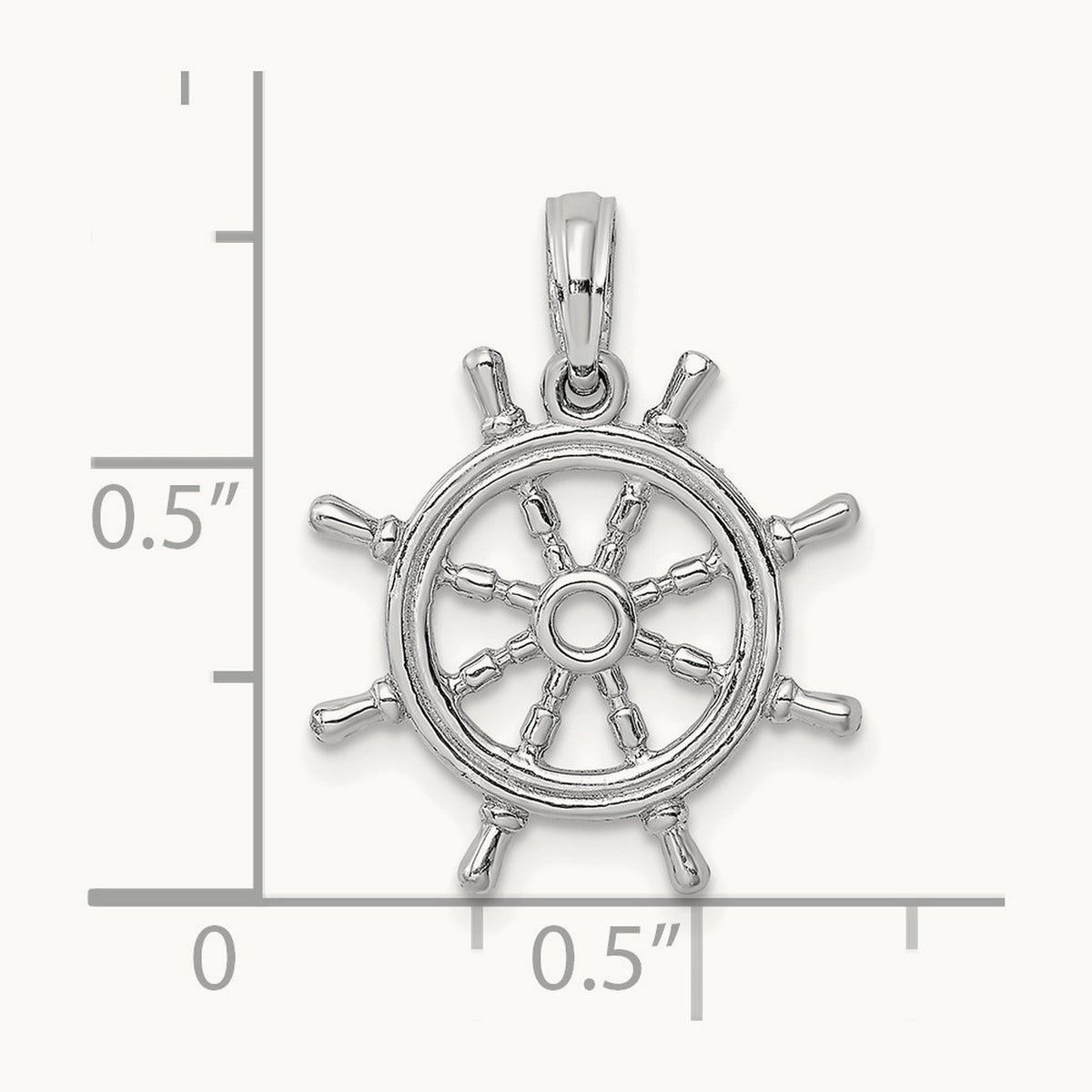 3-D Ships Wheel Charm — 14K White Gold