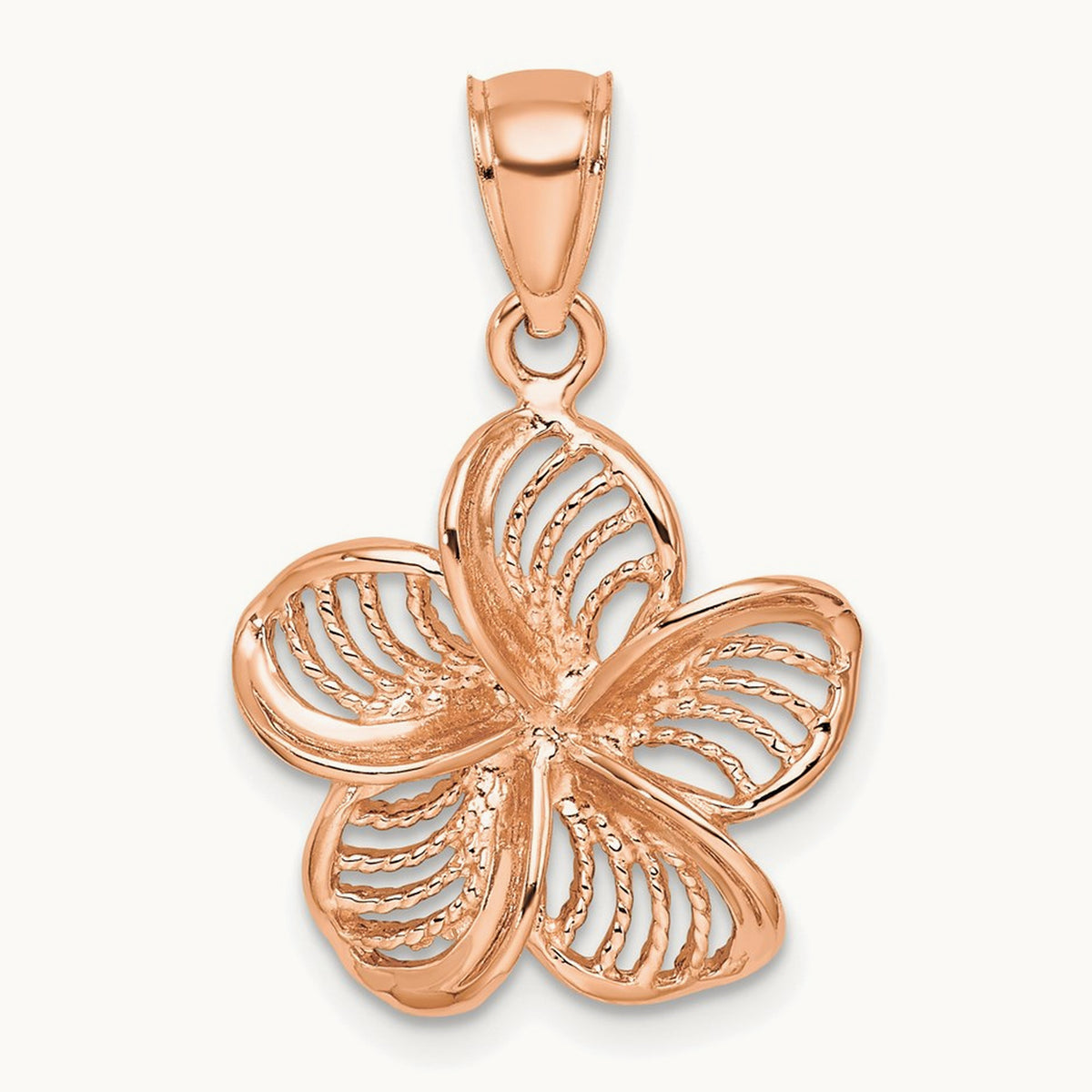 Beaded and Polished Plumeria Flower Charm — 14K Rose Gold