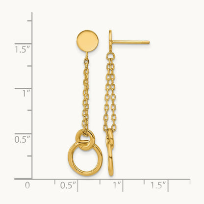 Polished 2-Strand Double Circle Post Dangle Earrings, 14K — Leslie's
