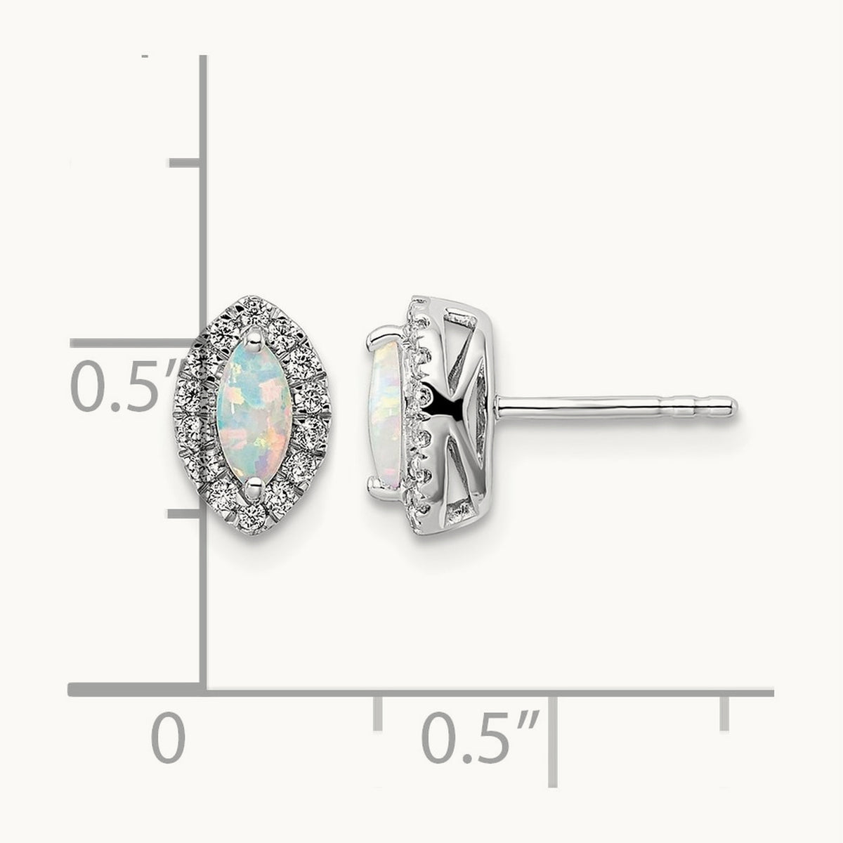 Created Opal Oct Birthstone Post Earrings, 0.20 ct tw Lab-Grown Diamond