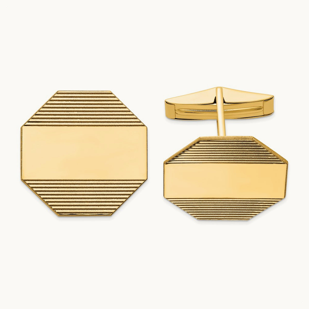 Men's Octagonal w/ Line Design Cuff Links, 14K