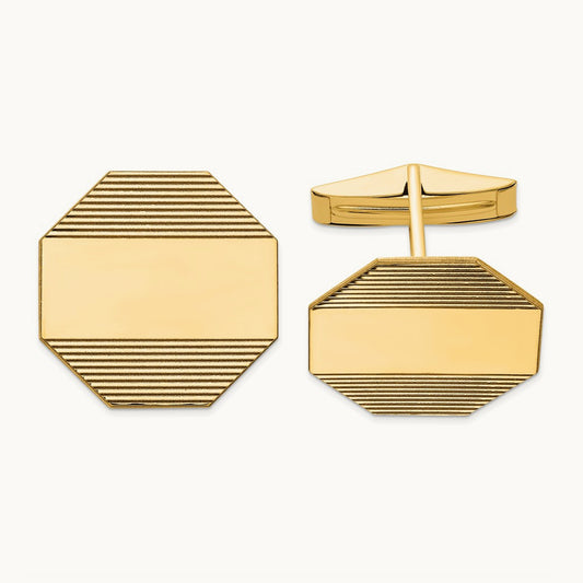 Men's Octagonal w/ Line Design Cuff Links, 14K