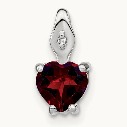 Heart Garnet and Diamond Pendant, 14K White Gold