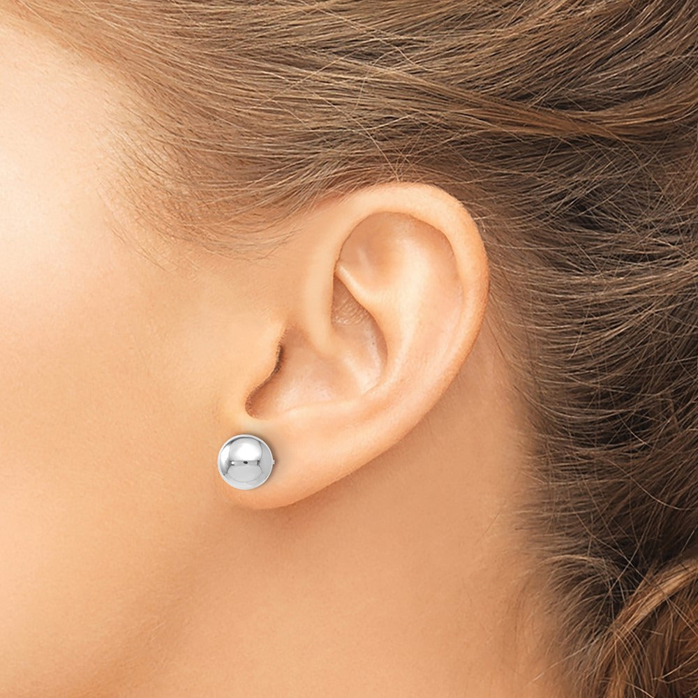 Polished Ball Post Earrings — 14K White Gold, 8mm