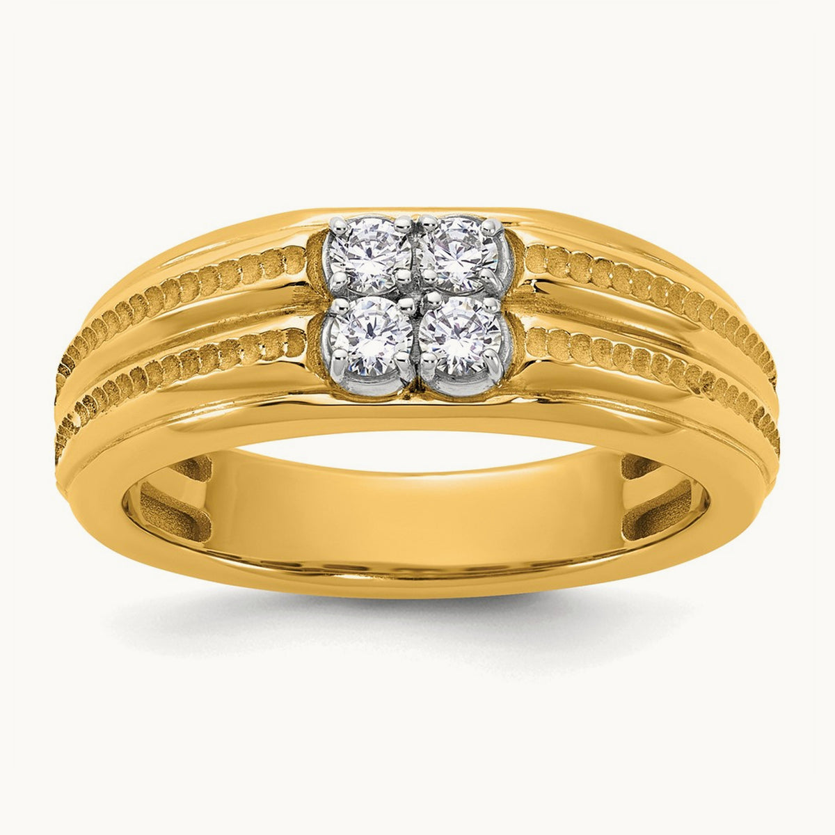 Setting: IB Goodman Men's Polished 4-Stone Diamond Ring Mounting, 14K Gold — 14K Two-Tone Gold