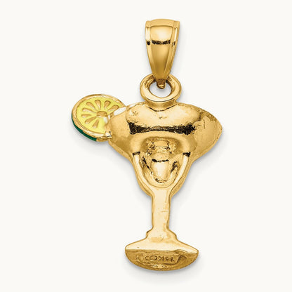 2-D Green Enameled Salted Margarita Drink w/Lime Charm, 14K