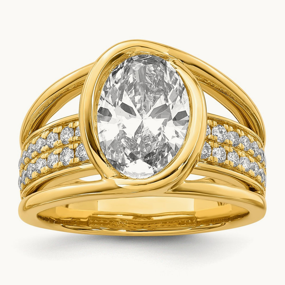 Certified Oval Center Lab Grown Diamond VS+ F+ Ring, 14K Yellow Gold