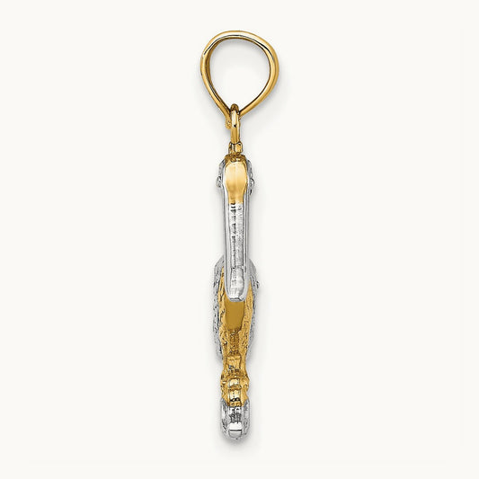 3-D Small Standing Pelican Charm, 14K with White Rhodium