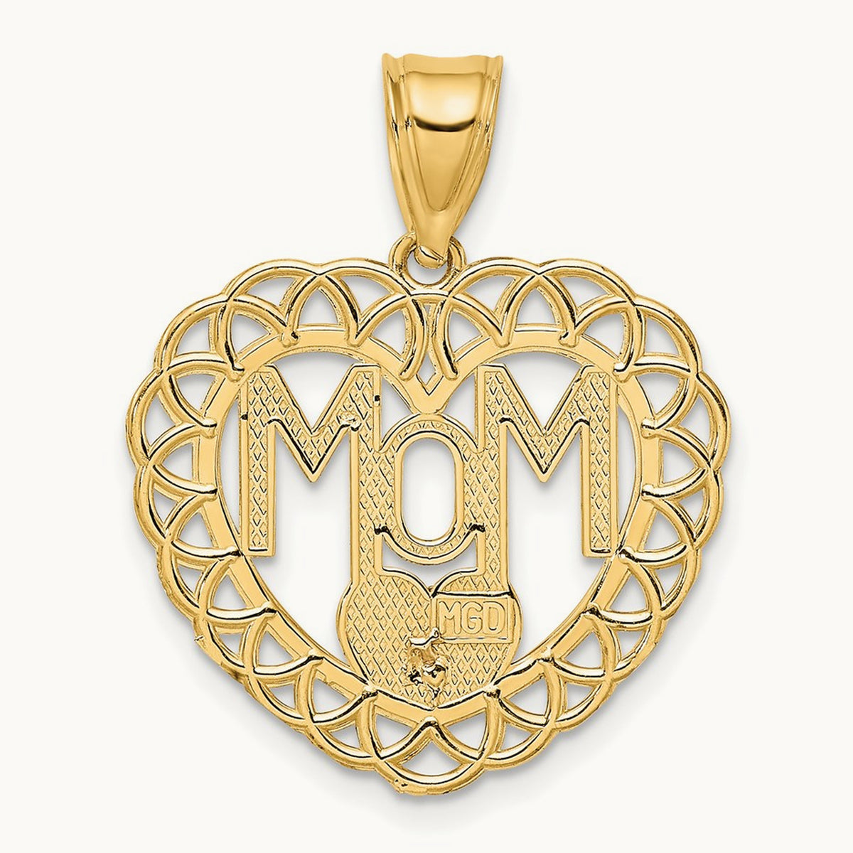 MOM in Heart Frame Charm, 14K Two-tone