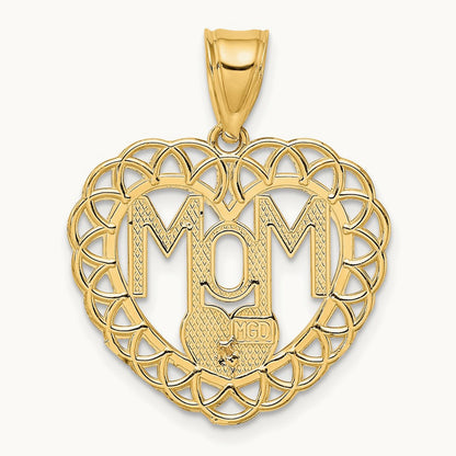 MOM in Heart Frame Charm, 14K Two-tone