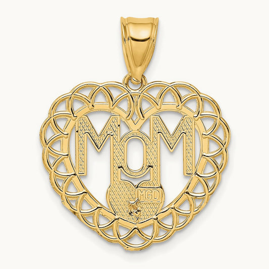 MOM in Heart Frame Charm, 14K Two-tone
