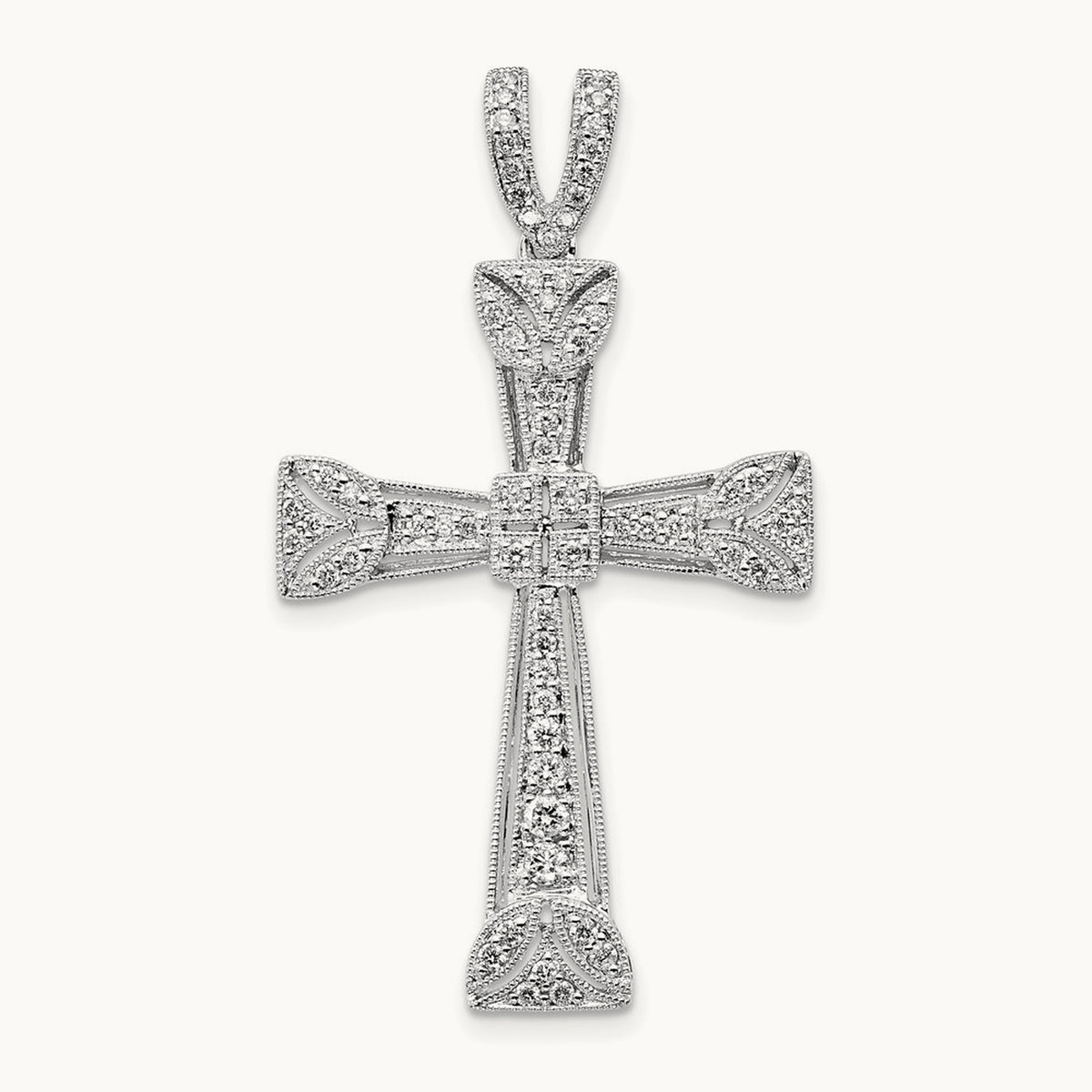 Diamond Filigree Cross Pendant, 14K White Gold