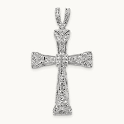 Diamond Filigree Cross Pendant, 14K White Gold