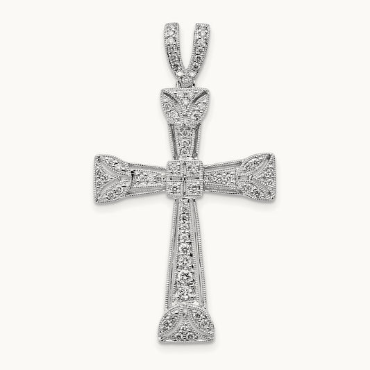 Diamond Filigree Cross Pendant, 14K White Gold