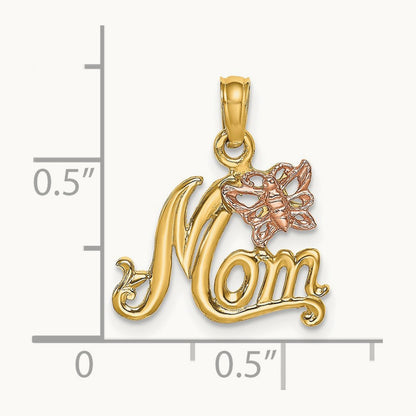 MOM w/ Butterfly Charm, 14K Two-tone