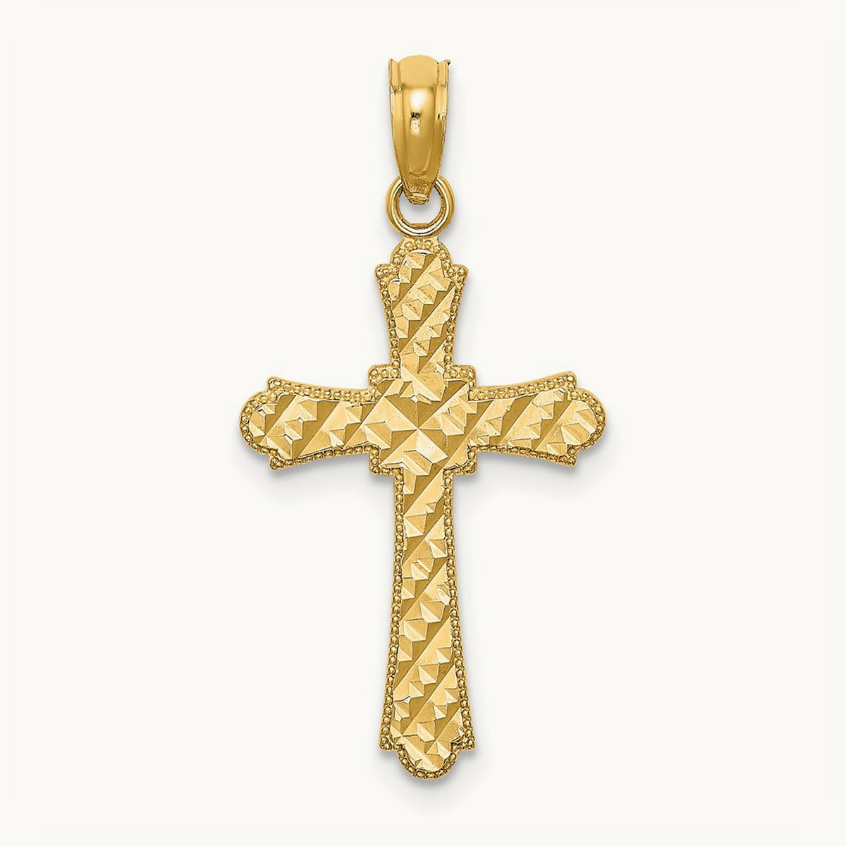 Diamond-cut Striped Cross Charm — 14K Yellow Gold