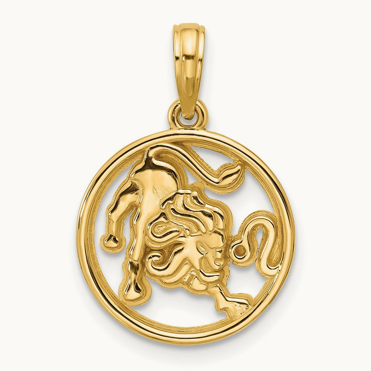 Polished Round Leo Pendant, 14K