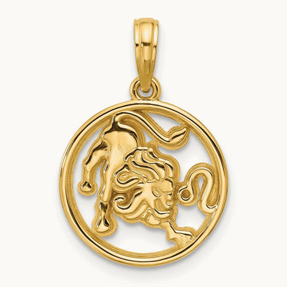 Polished Round Leo Pendant, 14K