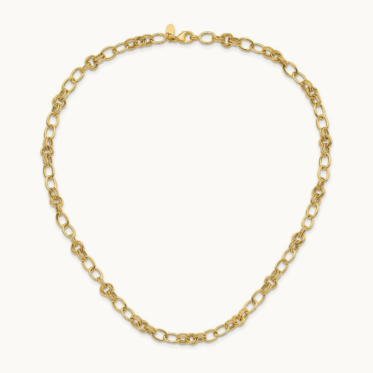 Polished and Textured Fancy Link Necklace, 14K